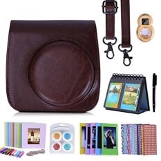 HDE Fujifilm Instax Mini 9 or 8/8+ Camera Case Accessories Box Kit Includes Leather Mini 9 Case + Strap/Fuji Album/Selfie Lens/ Hanging + Creative Frames/Border Stickers/ Pen & More