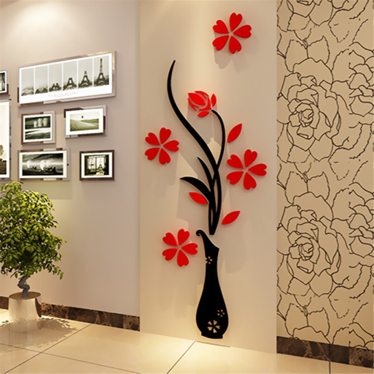 32xx80cm 3d vase flower plum arcylic wall stickers entrance diy ...