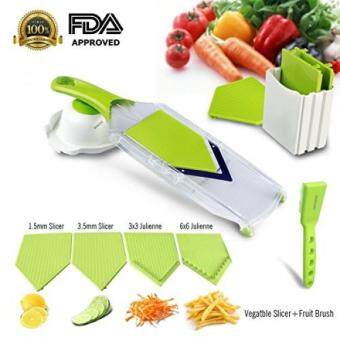 Mandoline Slicer Asscom Vegetable Slicer Vegetable Cutter Cheese Slicer Vegetable Julienne Slicer with Grade Stainless Steel Blades 1 Kitchen V Slicer+1 Vegetable Brush+1 clean brush 4-Blade Slicer