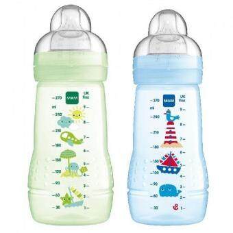 MAM Easy Active Baby Feeding Bottle 270ml with Silk Teal Size 2
(Double Pack) - Blue and Green