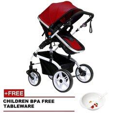 SOKANO 1309 Luxurious High View Detachable Bassinet Anti-Shock Stroller- Maroon