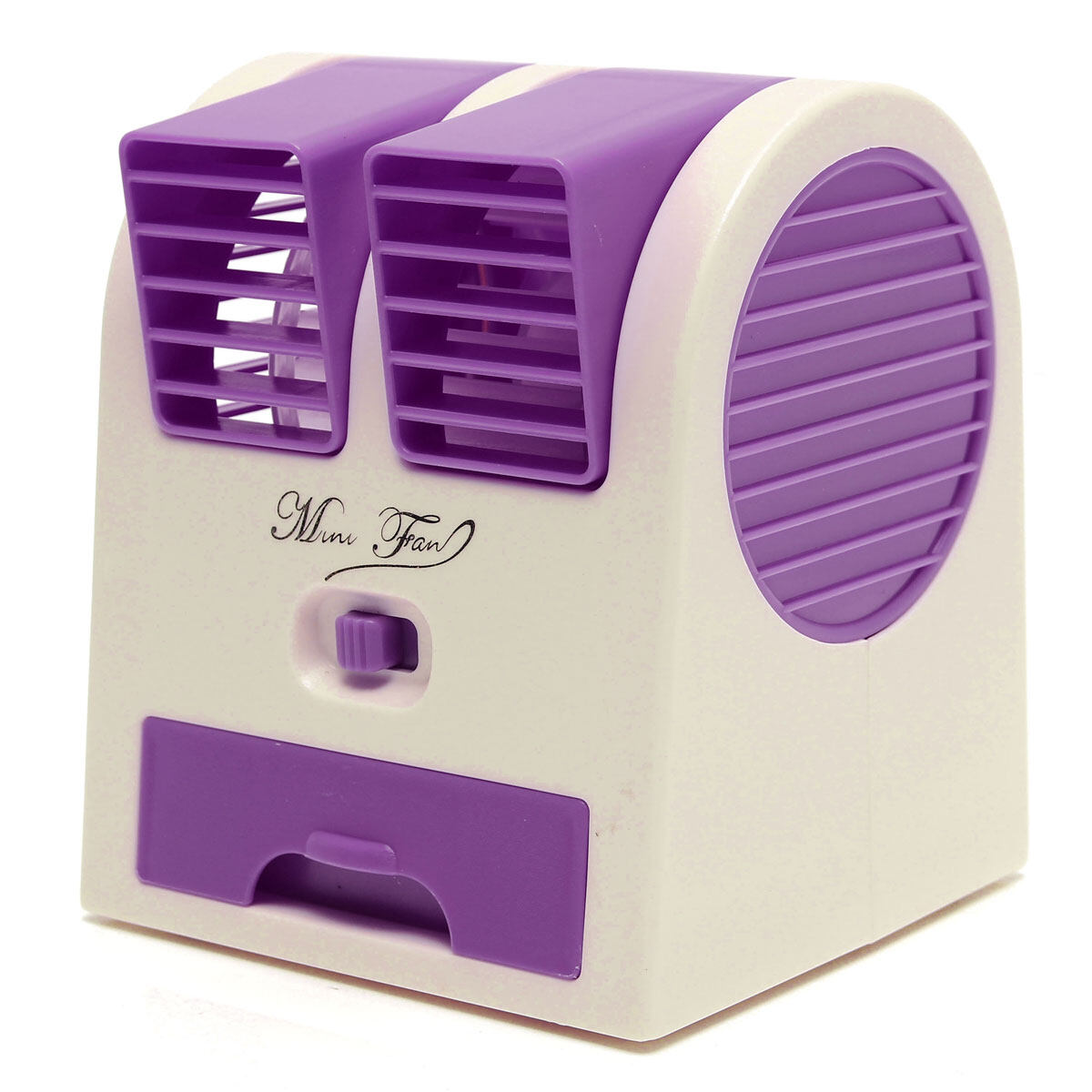 Adjustable Angles Kipas Outlet Udara Ganda USB Pendingin Udara AC Fan Pendingin Desktop Portable Bladeless Blower Mini Cooler Fan dengan Soket USB Battery And Safety Switch Chip Ungu (Warna: C0)-Intl
