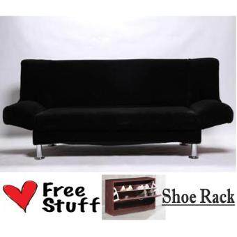 Living Room 3 Seater 2 in 1 Foldable Sofa Bed Black with FREE 2 Living Room 3 Seater 2 in 1 Foldable Sofa Bed Black with FREE 2
