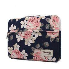 Canvaslife White Rose Pattern 13 inch Canvas laptop sleeve with pocket 13 inch 13.3 inch laptop case macbook air 13 case macbook pro 13 sleeve – intl