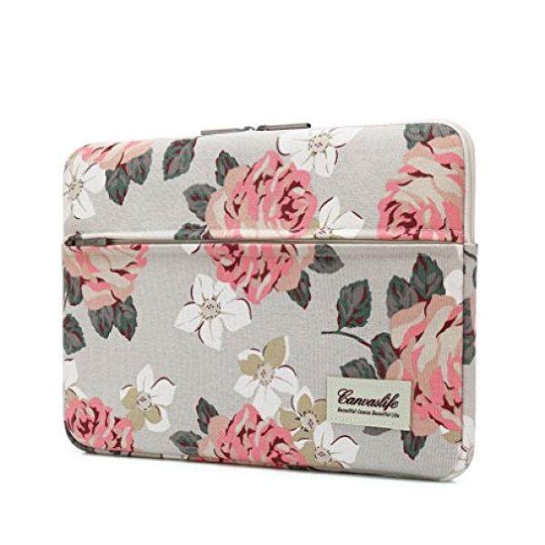 Canvaslife Pink Rose Pattern 13 inch Canvas laptop sleeve with pocket 13 inch 13.3 inch laptop case macbook air 13...