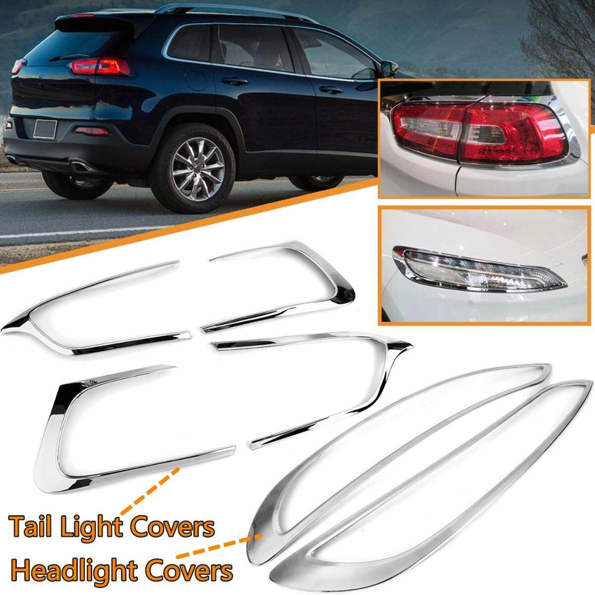 Dong ABS Cahaya Ekor Krom Covers + Penutup Lampu Trim untuk Jeep Cherokee 2014-2018