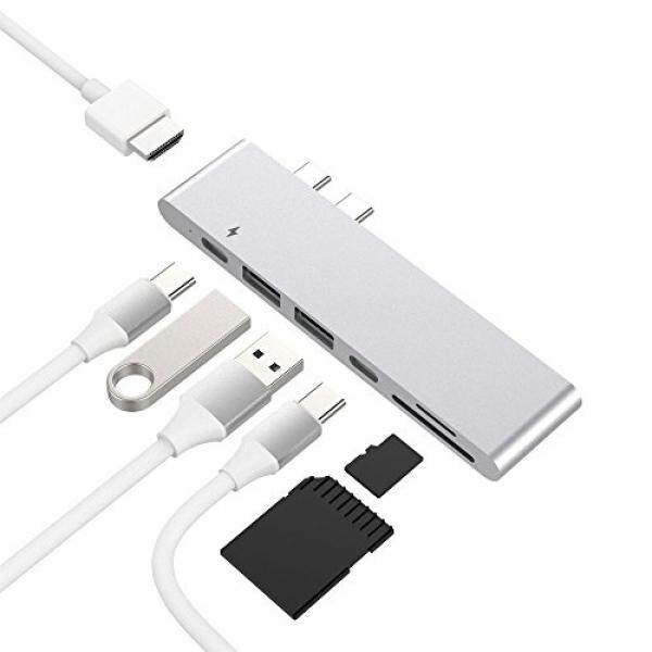 Aluminum Thunderbolt 3 USB Type-C 2016/2017 MacBook Pro Hub Adapter Dongle with HDMI. 1-year Warranty. 40Gbps TB3, 4K HDMI Video Output, USB-C, microSD/SD Card Reader, 2x USB 3.0 (Silver) – intl