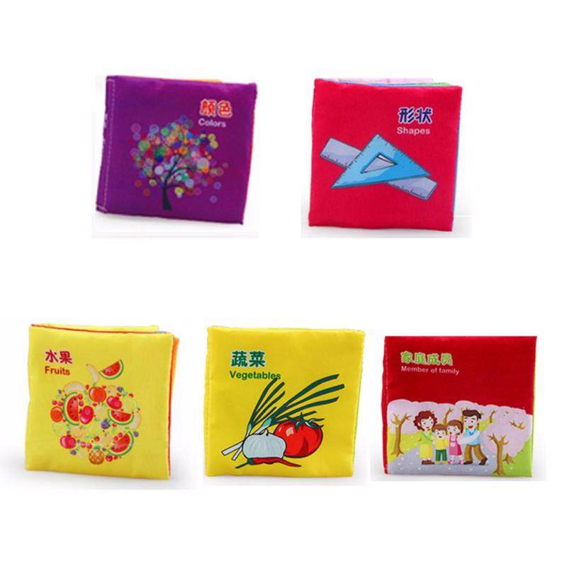 5 Pcs Bilingual Baby Soft Cloth Picture Books: 0-3 years (Set C-Colours, Shapes, Fruits, Vegetables, Family) Malaysia