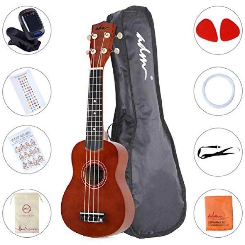 ADM Ukulele 21 Soprano Wood Economic Starter Pack with Gig bag, Tuner, Fingerboard Sticker, Chord card, Brown Malaysia