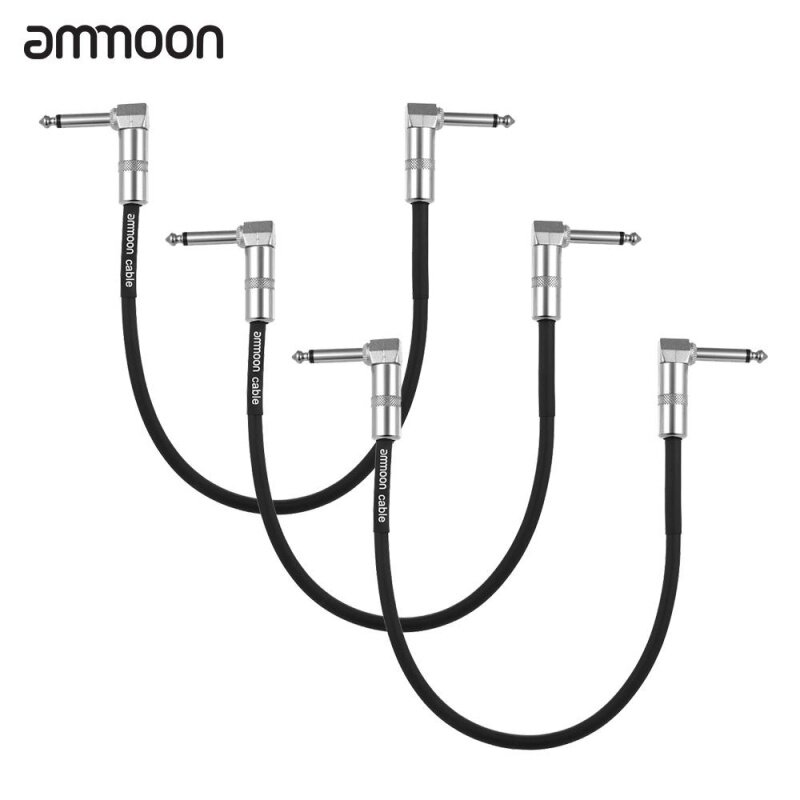 ammoon 3-Pack Guitar Effect Pedal Instrument Patch Cable 30cm/ 1.0ft Long with 1/4 Inch 6.35mm Silver Right Angle Plug Black PVC Malaysia