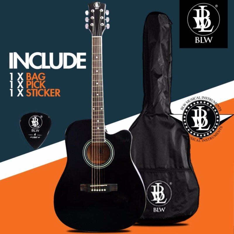 BLW 41 Inch Standard Dreadnaught Model Acoustic Guitar for Beginners SD410 Comes with Bag, Pick and Merchandise Sticker (Black) Malaysia