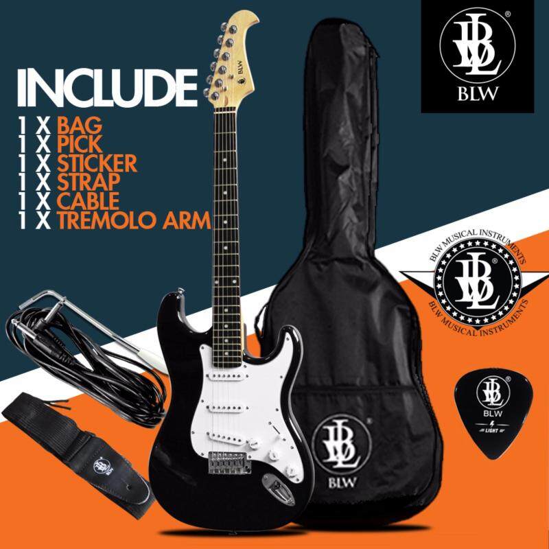 BLW Stratocaster Style Electric Guitar Starter Beginner Pack comes with Bag, Cable, Strap, Pick and Merchandise Sticker (Black) Malaysia