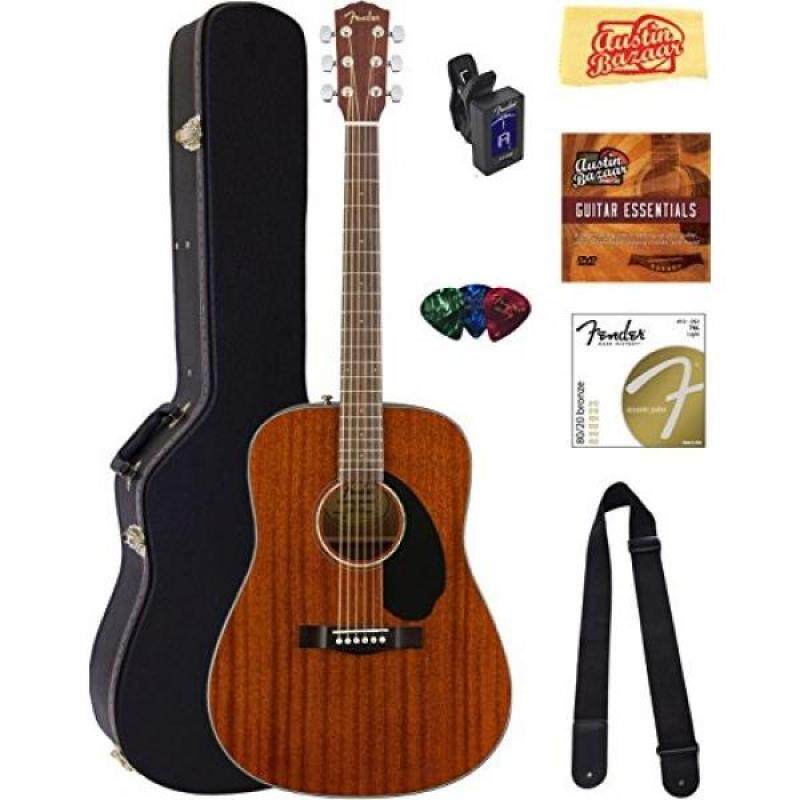 Fender CD-60S Dreadnought Acoustic Guitar - All Mahogany Bundle with Hard Case, Tuner, Strap, Strings, Picks, Austin Bazaar Instructional DVD, and Polishing Cloth Malaysia