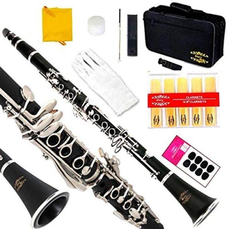 Glory B Flat Clarinet with Second Barrel, 11reeds,8 Pads Cushions,case,carekit and More Black/silver Keys Malaysia