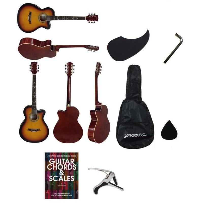 Hyburg Acoustic Guitar 39 Inch(Brown)+Bag+Allen
Key+Pick+Pickguard+Book+Capo Malaysia