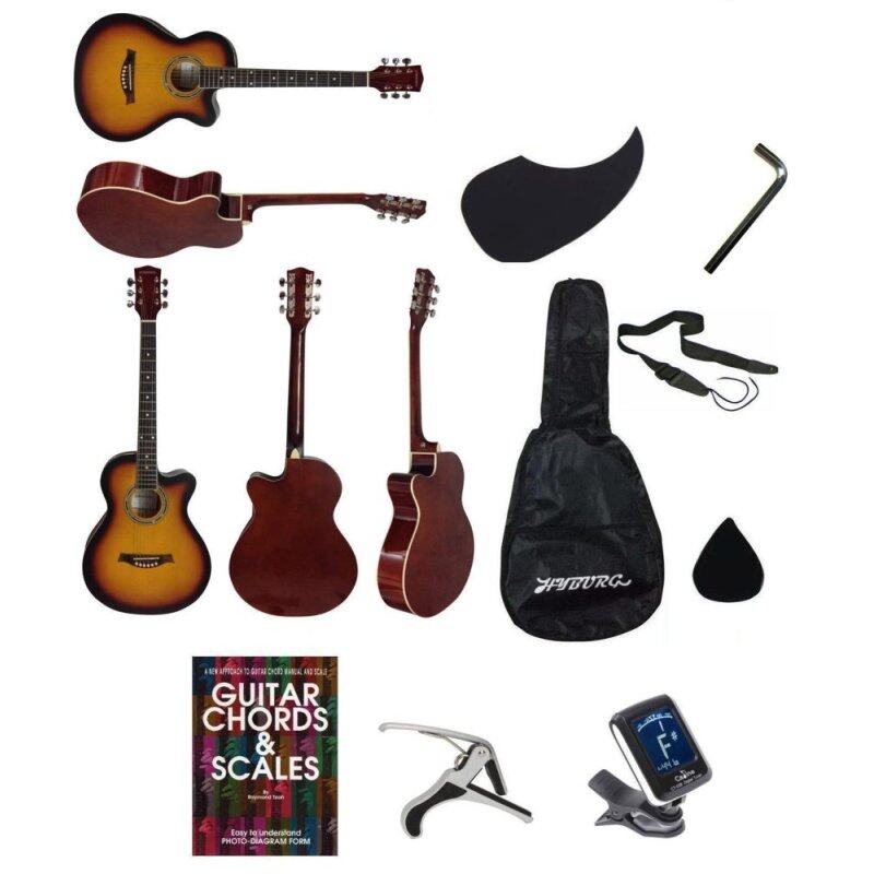 Hyburg Acoustic Guitar 39 Inch(Brown)+Bag+Allen
Key+Pick+Pickguard+Book+Capo+Tuner+Strap Malaysia