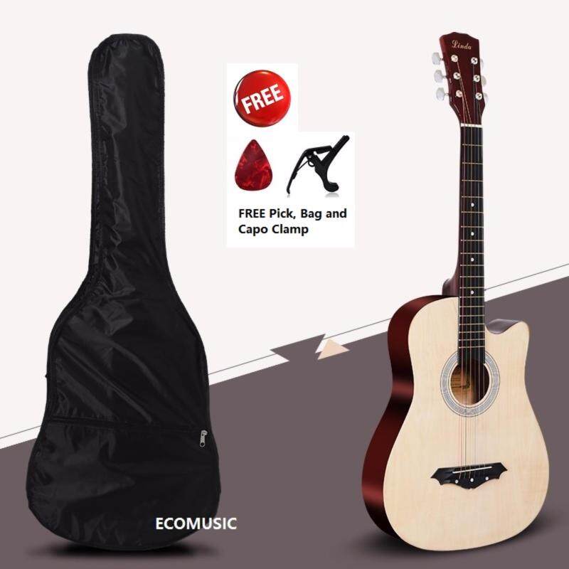 MEGA SALES ECOMusic Acoustic Folk Cutaway Guitar 38 Inch FREE Guitar Bag+Capo Clamp+Pick Malaysia