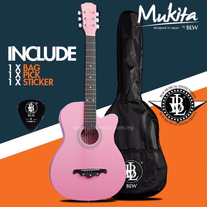 Mukita by BLW Standard Acoustic Folk Cutaway Basic Guitar Package 38 Inch for beginners with Bag, Pick and Merchandise Sticker (Pink) Malaysia