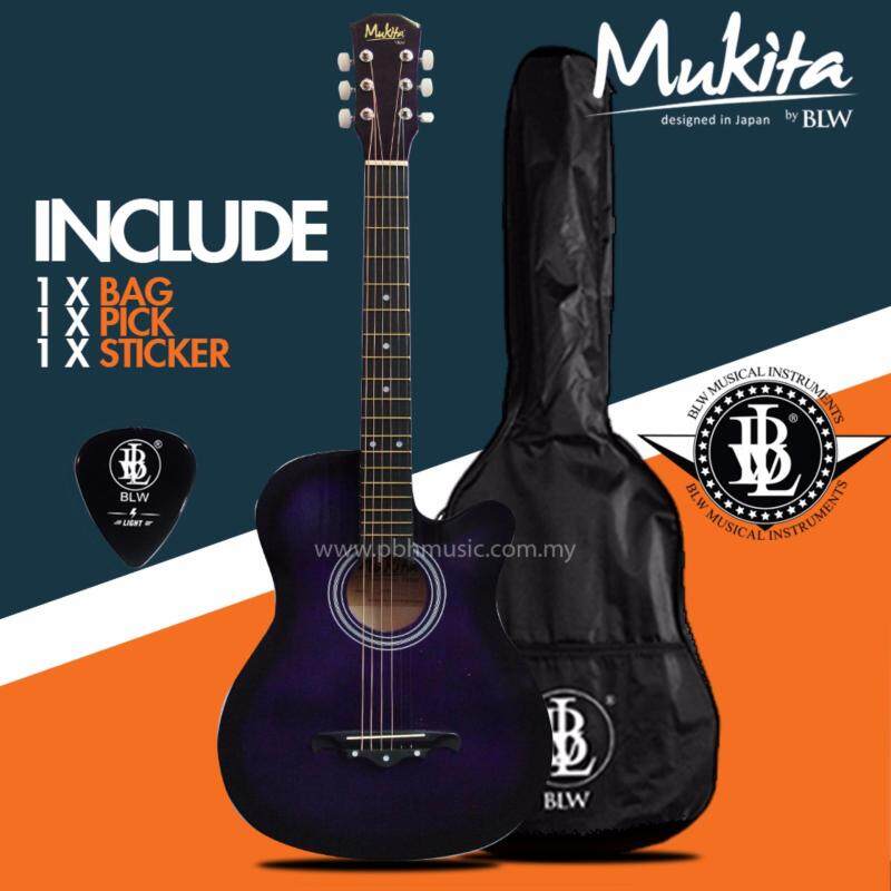 Mukita by BLW Standard Acoustic Folk Cutaway Basic Guitar Package 38 Inch for beginners with Bag, Pick and Merchandise Sticker (Violet) Malaysia