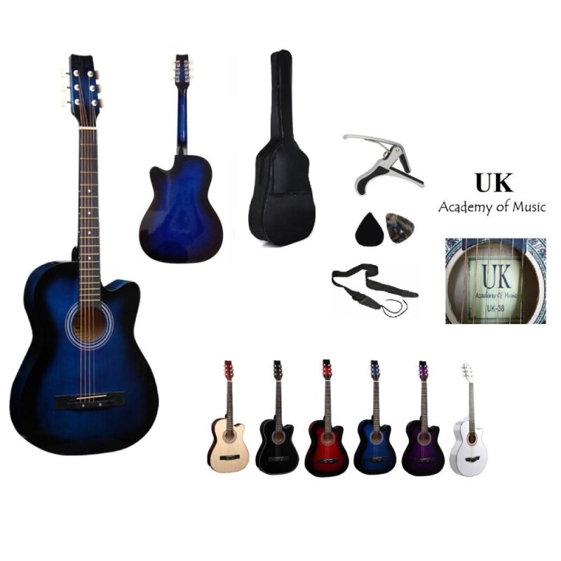 UK Acoustic Guitar 38 Inch (Blue)+Bag+2 Picks+Strap+Capo Malaysia