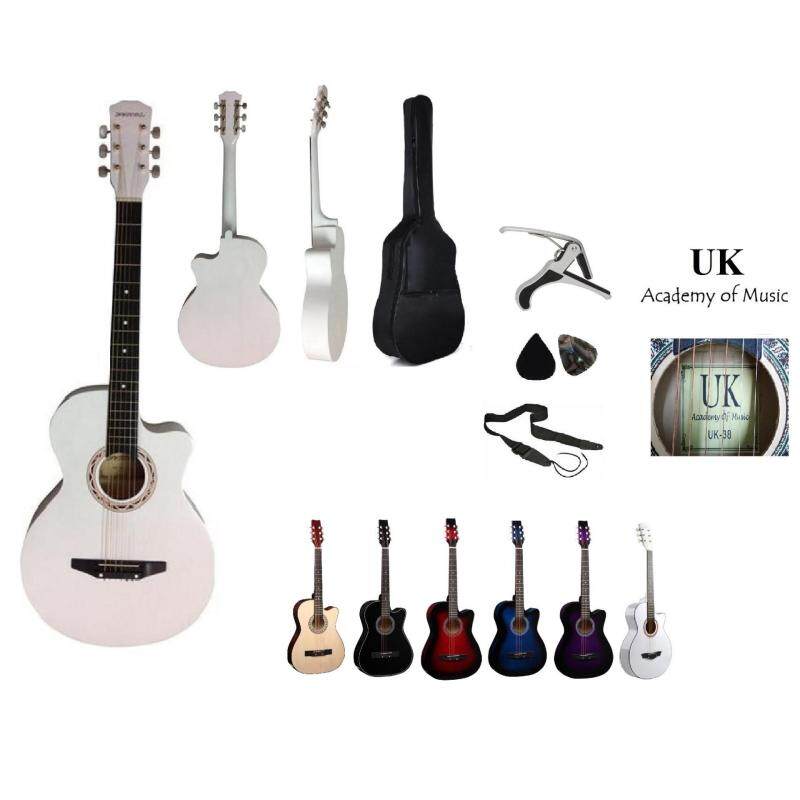 UK Acoustic Guitar 38 Inch (White)+Bag+2 Picks+Strap+Capo Malaysia