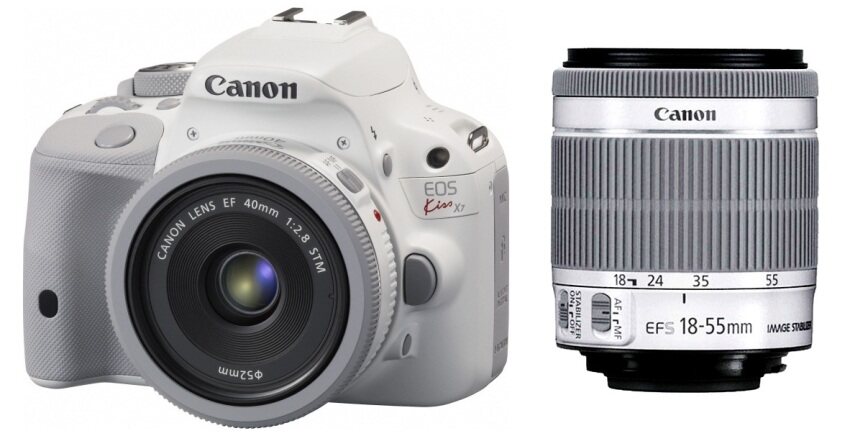 Canon 100D ( Kiss X7 White 18MP + 40mm White Lens + 18-55mm White Lens)+ 8GB + Bag - Best Price