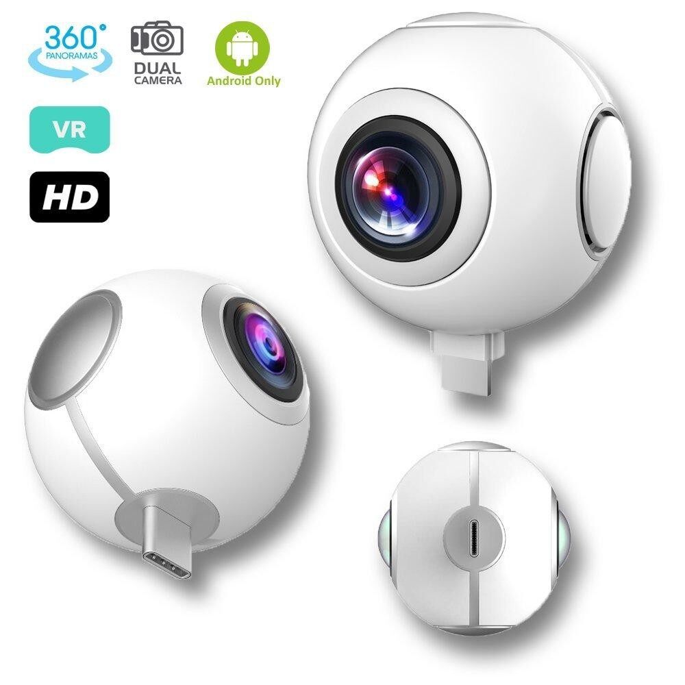 DHN 360 Panoramic Cameras 720 Degree HD mini VR Camera with 210 Degree Dual Wide Angle Fisheye Lens Video Photo Dual Spherical Lens 360 Degree Action Camera for Android Phones (White) – intl