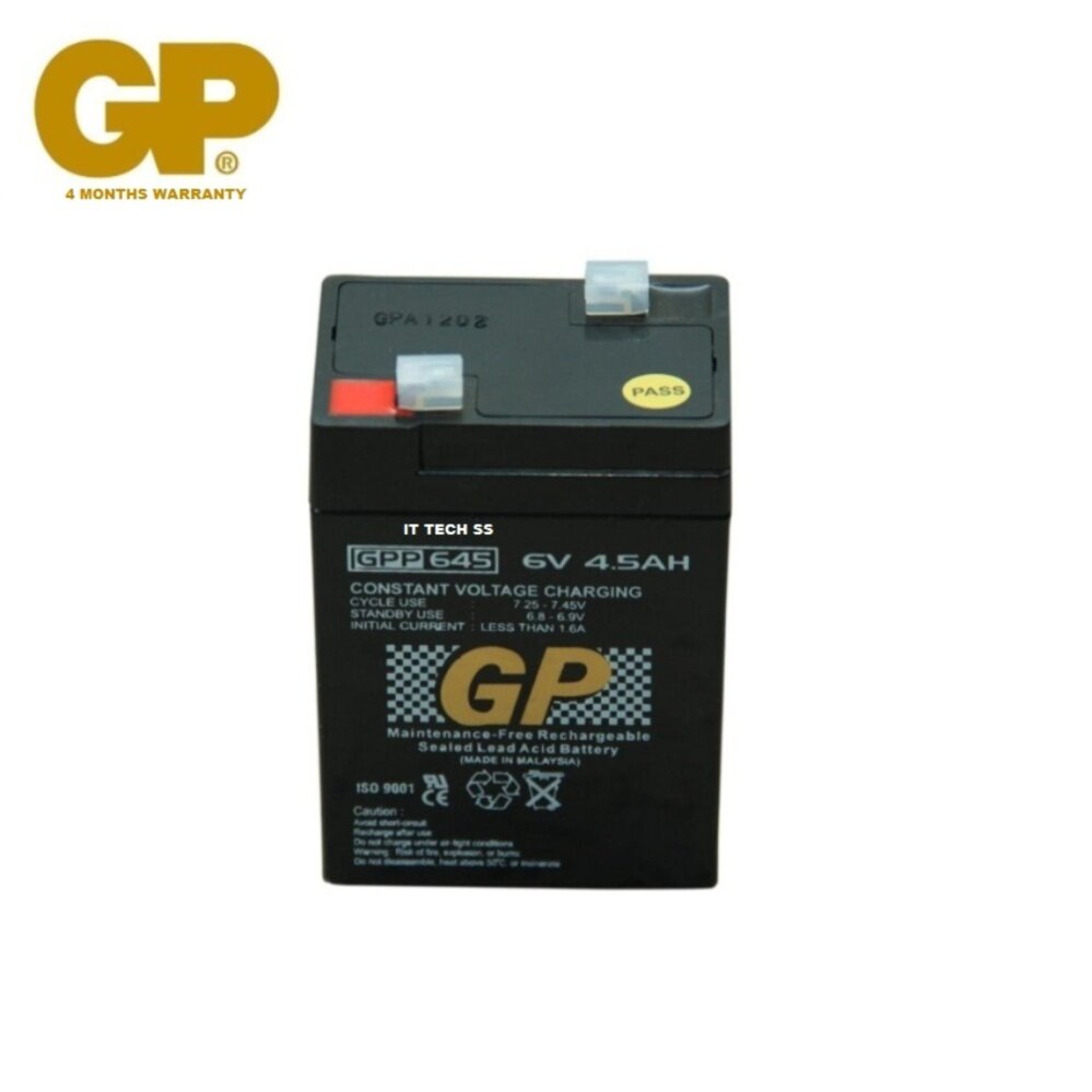 GENUINE GP 6V 4.5Ah Rechargeable Sealed Lead Acid Battery (GPP645) Malaysia