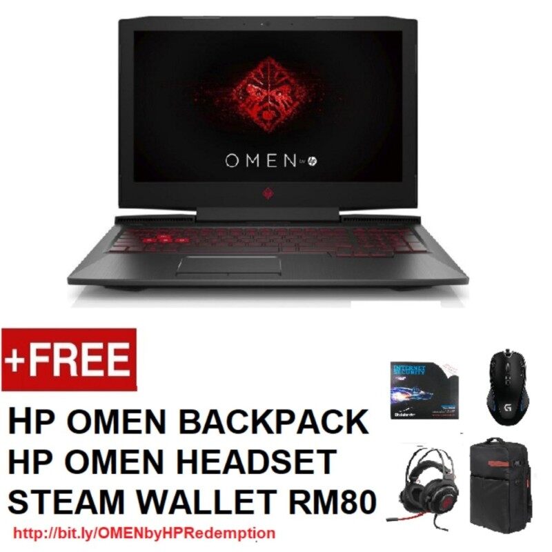 HP Omen 15-ce030TX (i7-7700HQ/15.6/8GB/1TB+128GB SSD/GTX 1050Ti 4GB/W10H/No ODD/2Yr Onsite) FOC : OMEN 17 BACKPACK + Logitech G300s Gaming Mouse + BitDefender Internet Security Malaysia