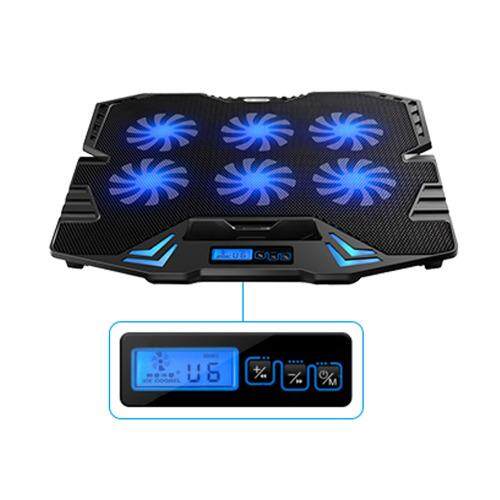 ICE COOREL K8 Super Mute 6 Fans Ice Cooling Technology Cooler Pad with Rack Stand and Built-in LCD Display 6 Speed control of Fans for Laptop (NB48)-Black Malaysia