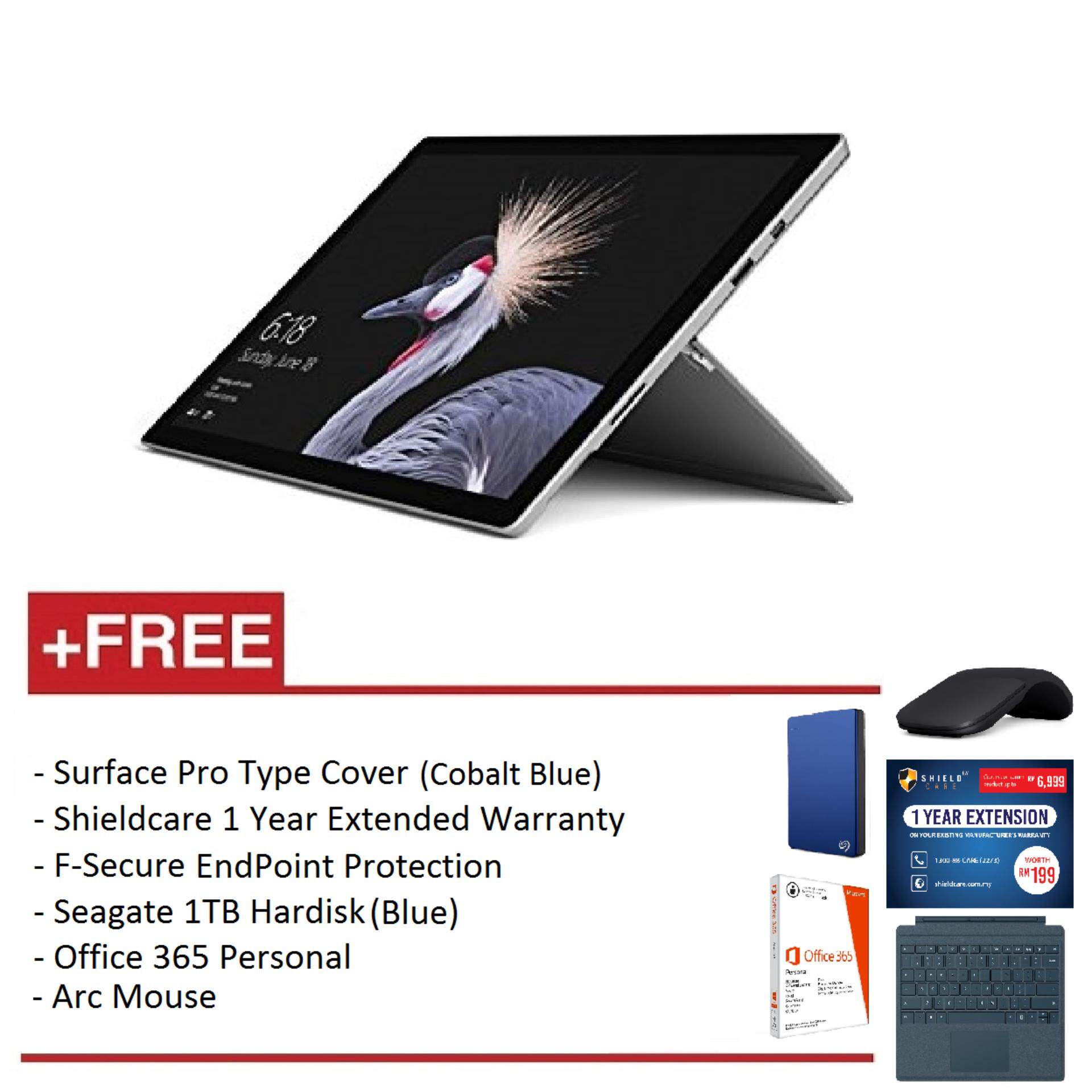NEW Microsoft Surface Pro - Core i5 8G/256GB Free Surface Pro Type Cover (Cobalt Blue) + Shieldcare 1 Year Extended Warranty + F-Secure EndPoint Protection + Office 365 Personal + Arc Mouse (Black) + Seagate 1TB External Hard Disk(Blue) Malaysia