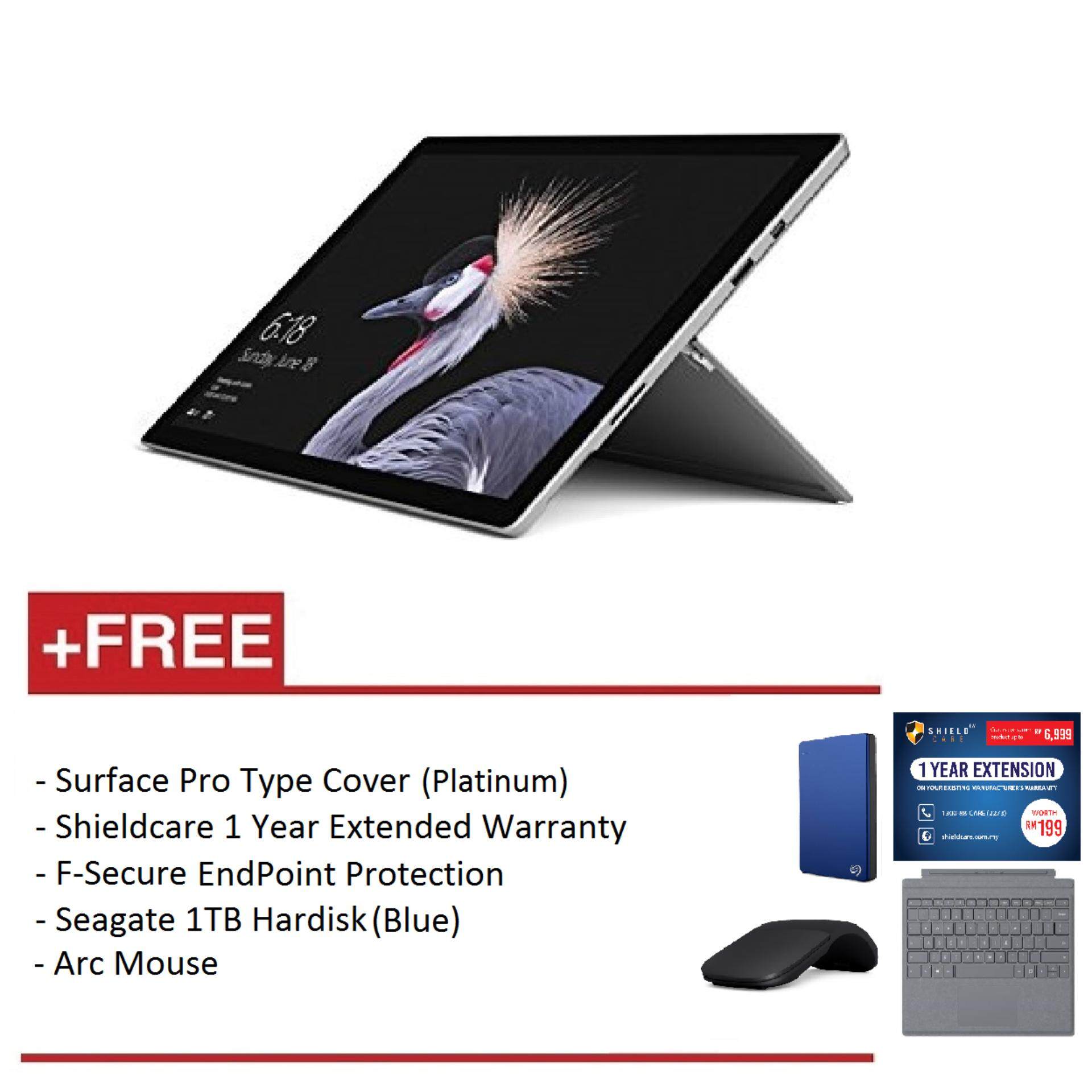 NEW Microsoft Surface Pro - Core I7 8G/256GB Free Surface Pro Type Cover (Platinum) + Shieldcare 1 Year Extended Warranty + F-Secure EndPoint Protection + Arc Mouse + Seagate 1TB External Hard Disk Malaysia