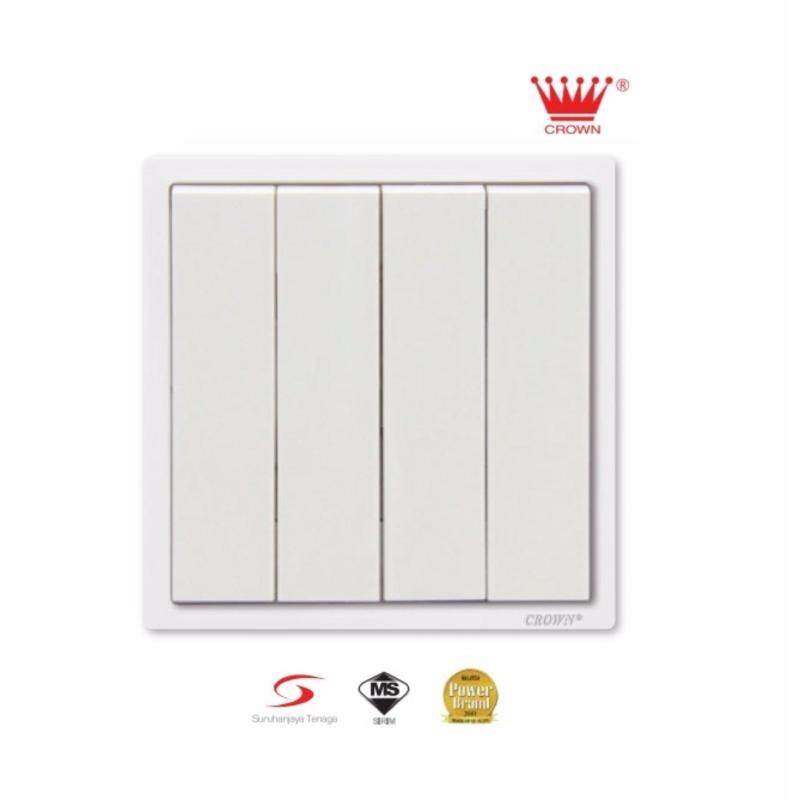 10pcs - Crown CM Series 4 Gang 1 Way Flush Switch (White) CM5041