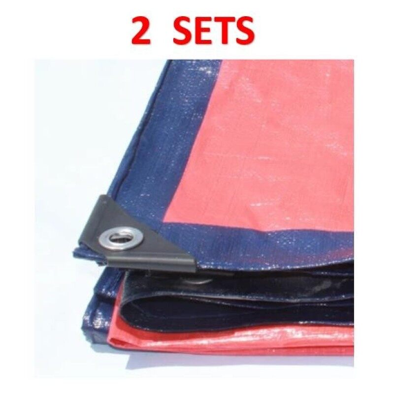 2 Sets Canvas (Korea) 6 x 6 Ready Made PE Tarpaulin Sheet (Blue Orange) Outdoor Construction Renovation Floor Cover Canopy Tent Side Wall Shield Waterproof UV Protection with Built-in Ropes & Grommets Eyelets Kanvas Biru Oren