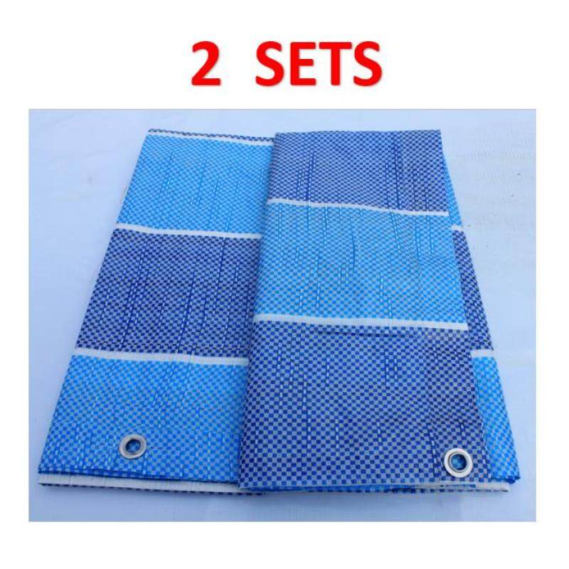 2 Sets Canvas (Korea) 7 x 10 Ready Made PE Tarpaulin Sheet (Blue White) Outdoor Construction Renovation Floor Cover Canopy Tent Side Wall Shield Waterproof UV Protection Camping Hiking Beach with Built-in Ropes & Grommets Eyelets Kanvas Bi