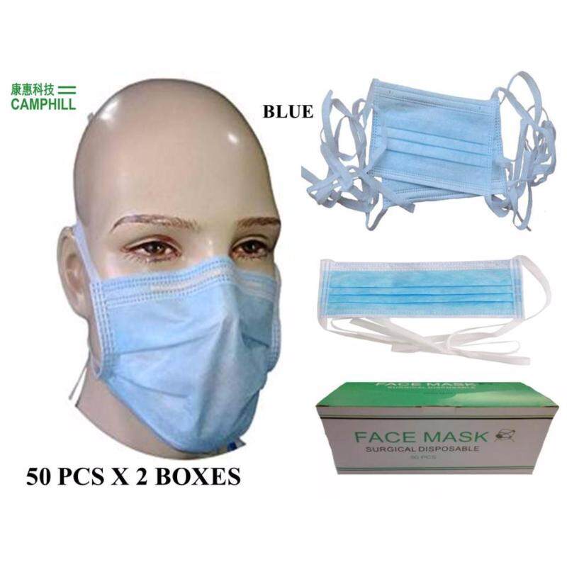 Buy 3 Layer Disposable Tie on Non Woven Surgical Medical Haze Filtration Breathable Facemask Blue (50 Pieces X 2 Box) Malaysia