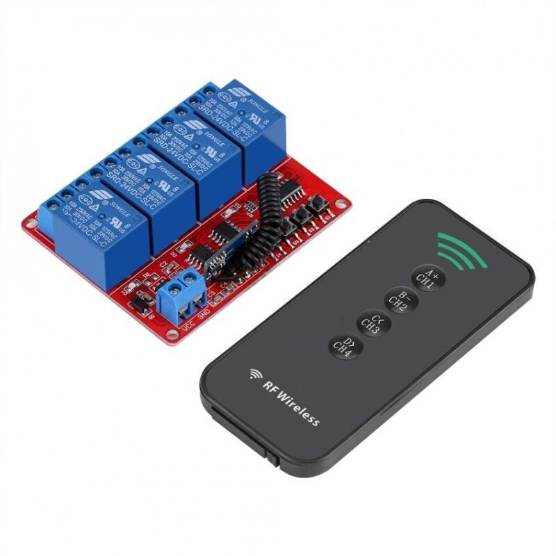 433MHz 12V 4CH Wireless Remote Control Switch Relay Receiver Module + 4-Key RF Transmitter Kit