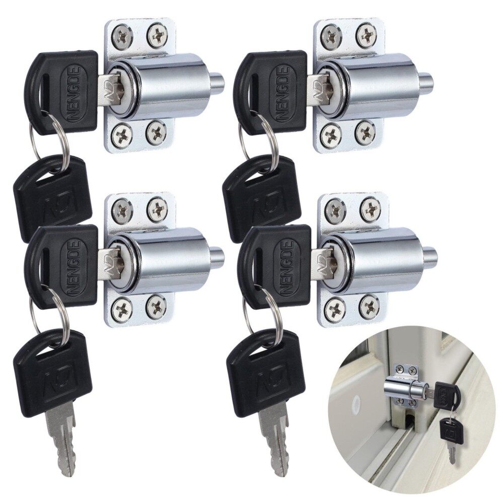4pcs Sliding Patio Door Window Additional Security Locking Catch 4pcs Sliding Patio Door Window Additional Security Locking Catch Push Lock Key