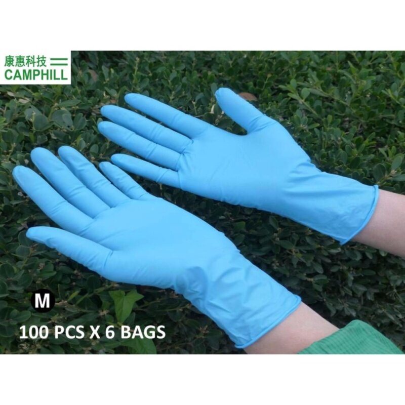 9 Inch Disposable Powder Free Medical Grade Examination Nitrile Finger Hand Glove Blue M Size (50 Pairs X 6 BAGS)