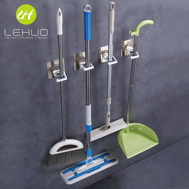 Buy Bathroom broom wall punched adhesive hook mop rack Malaysia
