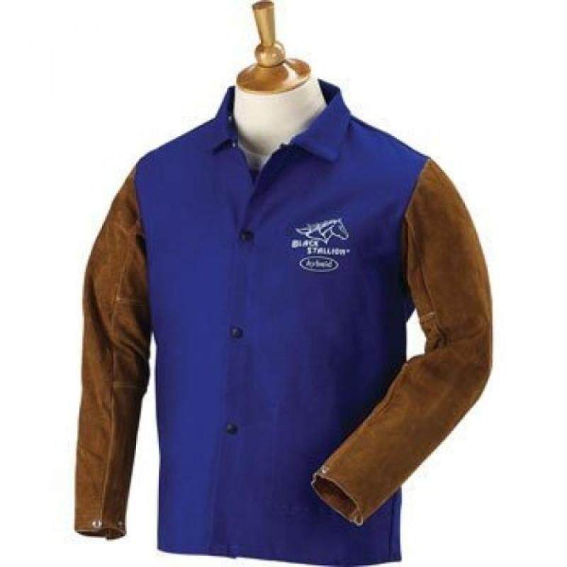 BLACK STALLION Hybrid 9 oz. FR and Cowhide Welding Coat - 30 Royal Blue/Brown -