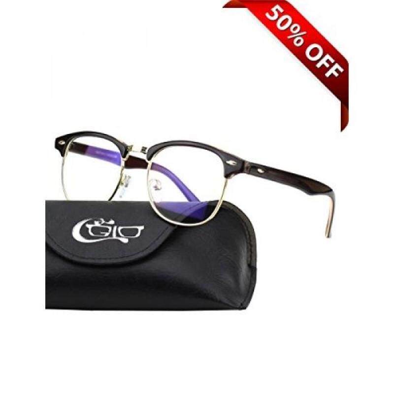 Buy CGID CT56 Horn Rimmed Clubmaster Blue Light Blocking Glasses,Better Sleep,Anti Glare Fatigue Blocking Headaches Eye Strain,Great for Cell Phone Readers,Brown Frame,Transparent Lens Malaysia