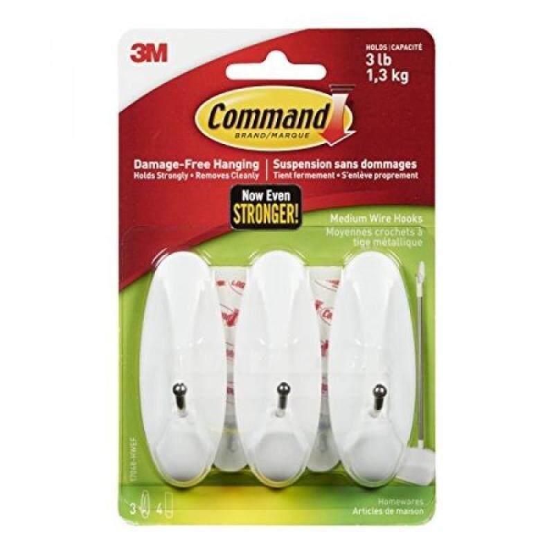 Command Wire Hooks, Medium, White, 3-Hooks (17068-HWES)
