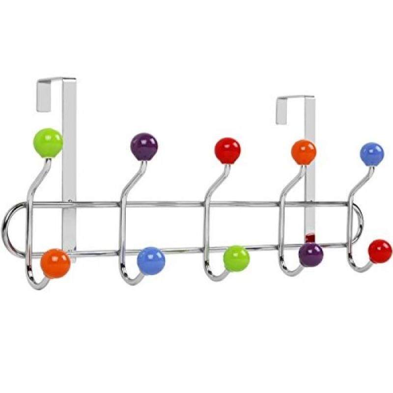 Galashield Over The Door Hook Rack 5 Multi color Ceramic Knobbed Hooks and Stainless Steel Organizer Rack (10 Hanging Hooks)