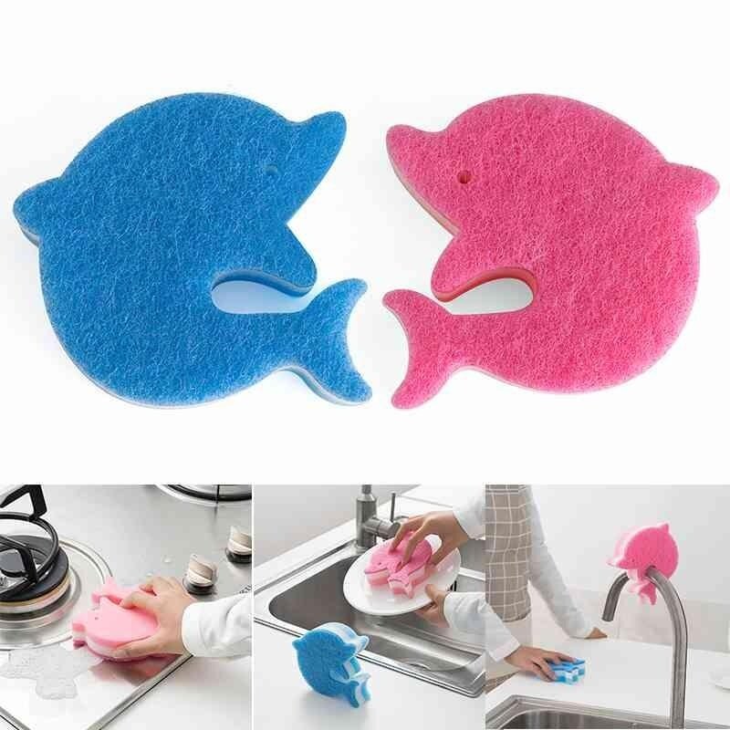 Em Dapur Sihir Bersih Gosok Pot Lumba-lumba Bentuk Spons Removing Alat 2 Pcs Cuci-Internasional