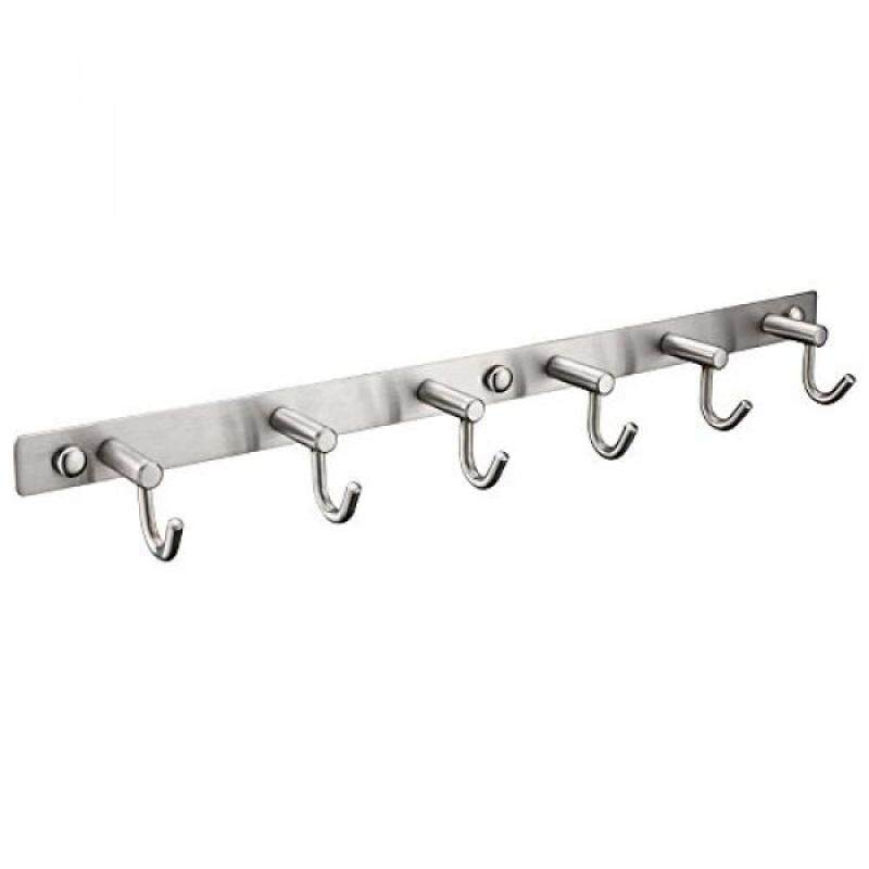 Mellewell Hook Rail Rack Wall Hanger with 6 Heavy Duty Hooks for for BBQ Utensils, Coats, Pots, Bathroom Towels, Stainless Steel Brushed Nickel, 8012H6
