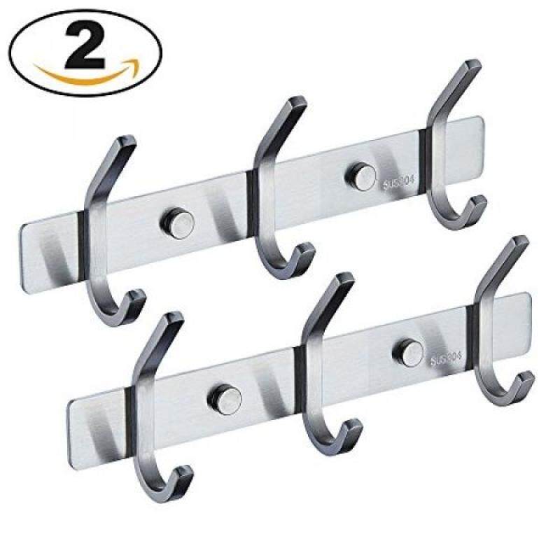 Mellewell Utility Hook Rails Storage Racks 8.7-Inch with 3 Heavy Duty Hooks, Wall Coat Robe Towel Pan Hook Hanger Bathroom Kitchen Organizer, Brushed Stainless Steel, 2 Pack, 08002HK03