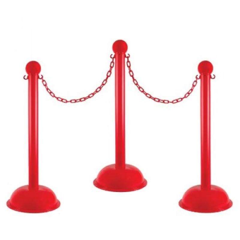 Mr. Chain 71305-4 Red Plastic Stanchion Kit with 30 of 2 HD chain and C-Hooks, Pack of 4