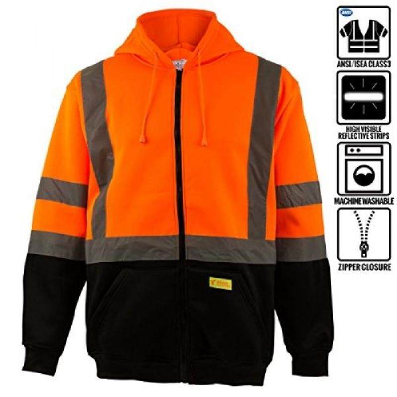 New York Hi-Viz Workwear Hens ANSI Class 3 High Visibility Class weatshirt, Full Zip Hooded, Lightweight, Black Bottom