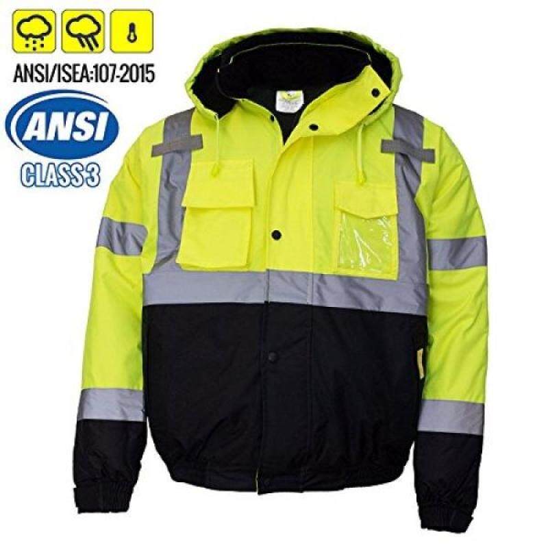New York Hi-Viz Workwear WJ9012-L Mens ANSI Class 3 High Visibility Bomber Safety Jacket, Waterproof (Large, Lime)
